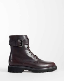 ASOS DESIGN ASOS DESIGN lace up boots with buckle detail and cleated sole in burgundy-RED