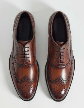 ASOS DESIGN ASOS DESIGN lace up brogue shoes in tan polished leather-Brown
