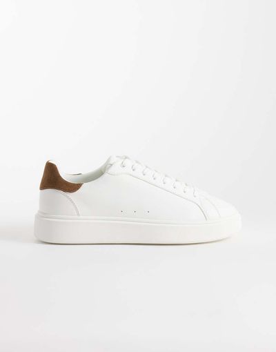 ASOS DESIGN ASOS DESIGN lace up sneakers in white with taupe heel notch