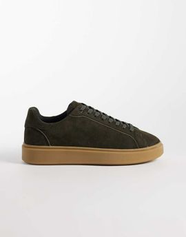 ASOS DESIGN ASOS DESIGN lace up sneakers with gum sole in dark khaki suede-Green