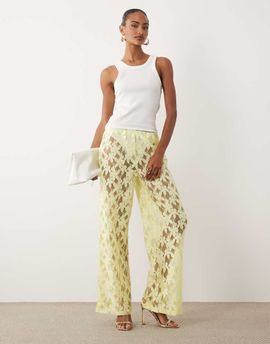 ASOS DESIGN ASOS DESIGN lace wide leg pants in lemon - part of a set-Yellow