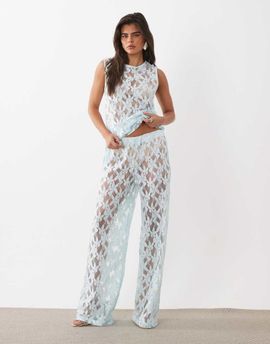 ASOS DESIGN ASOS DESIGN lace wide leg pants in pale blue - part of a set