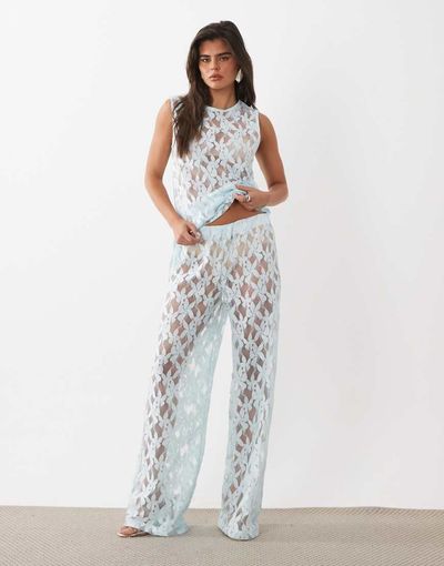 ASOS DESIGN ASOS DESIGN lace wide leg pants in pale blue - part of a set