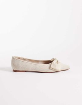 ASOS DESIGN ASOS DESIGN Langston bow pointed ballet flats in natural fabrication-Neutral