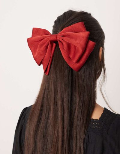 ASOS DESIGN ASOS DESIGN large hair bow barrette in red satin