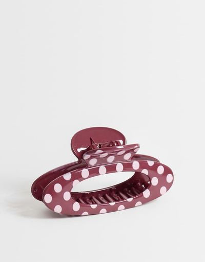 ASOS DESIGN ASOS DESIGN large oval polka-dotted hair claw clip in pink and burgundy-Multi