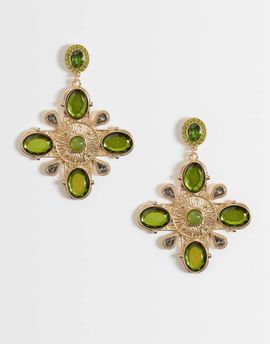 ASOS DESIGN ASOS DESIGN large pendant earrings with ecclesiastic green stones in gold tone