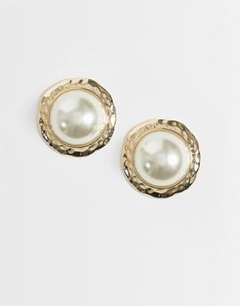 ASOS DESIGN ASOS DESIGN large statement stud earrings with faux pearl center in gold tone