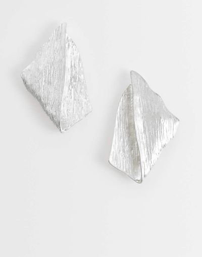 ASOS DESIGN ASOS DESIGN large stud earrings with fold-over diamond design in brushed silver