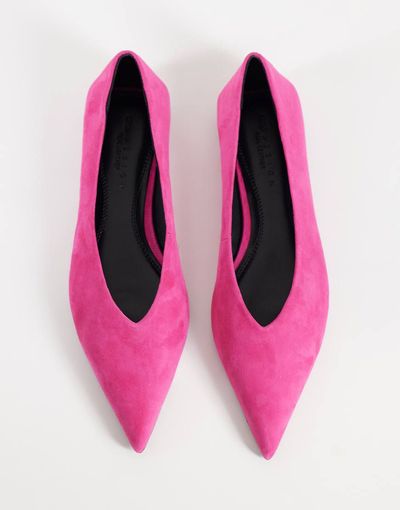 ASOS DESIGN ASOS DESIGN Lari real suede pointed ballet flats in pink