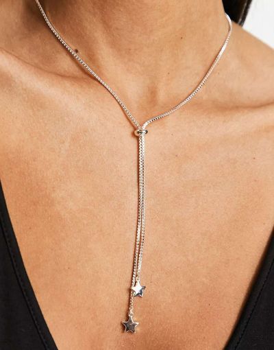 ASOS DESIGN ASOS DESIGN lariat necklace with star pendant in silver tone