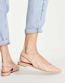 ASOS DESIGN ASOS DESIGN Lasca quilted padded slingback ballet flats in beige-Neutral