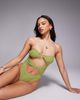 ASOS DESIGN ASOS DESIGN Laurie twist front chain link bandeau swimsuit in lime-Green - 3