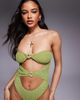 ASOS DESIGN ASOS DESIGN Laurie twist front chain link bandeau swimsuit in lime-Green - 4