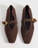 ASOS DESIGN ASOS DESIGN Lava premium chisel toe mary jane ballet flats in chocolate suede-Brown - 1