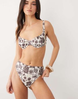 ASOS DESIGN ASOS DESIGN Lea Azores high leg high waist bikini bottoms in scarf print-Brown