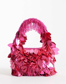 ASOS DESIGN ASOS DESIGN leaf embellished clutch bag in bright pink