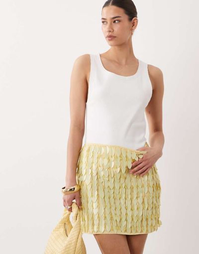 ASOS DESIGN ASOS DESIGN leaf embellished mini skirt in yellow - part of a set