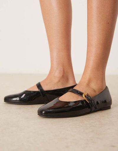 ASOS DESIGN ASOS DESIGN Leah mary jane ballet flats in black patent