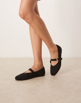 ASOS DESIGN ASOS DESIGN Leah Mary Jane ballet flats in black suedette