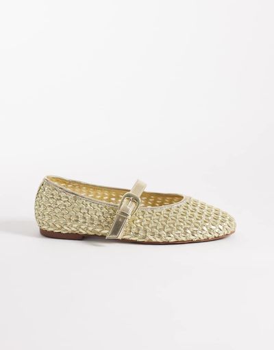 ASOS DESIGN ASOS DESIGN Leah weave mary jane ballet flats in gold