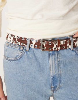 ASOS DESIGN ASOS DESIGN leather cow studded rollerbuckle belt in brown