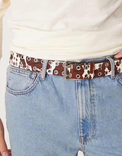 ASOS DESIGN ASOS DESIGN leather cow studded rollerbuckle belt in brown