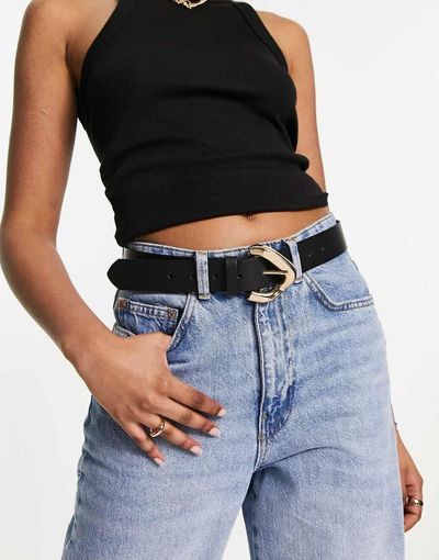 ASOS DESIGN ASOS DESIGN leather link buckle belt in black
