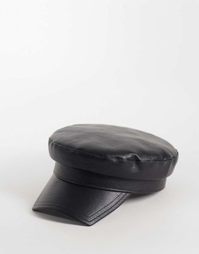 ASOS DESIGN ASOS DESIGN leather look baker boy hat in black