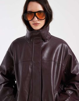 ASOS DESIGN ASOS DESIGN leather look funnel neck bomber jacket in chocolate plum-Brown