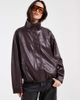 ASOS DESIGN ASOS DESIGN leather look funnel neck bomber jacket in chocolate plum-Brown - 2