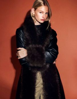ASOS DESIGN ASOS DESIGN leather look longline jacket with faux fur trims in black