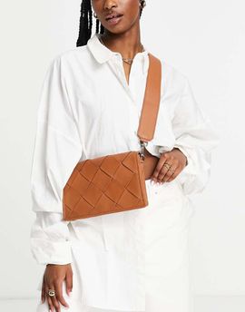 ASOS DESIGN ASOS DESIGN leather multi gusset crossbody bag with weave in brown