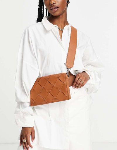 ASOS DESIGN ASOS DESIGN leather multi gusset crossbody bag with weave in brown