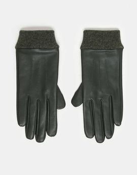 ASOS DESIGN ASOS DESIGN leather touch screen gloves with rib cuff in green