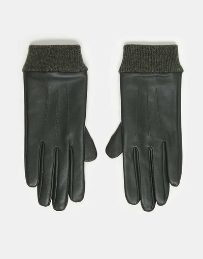 ASOS DESIGN ASOS DESIGN leather touch screen gloves with rib cuff in green