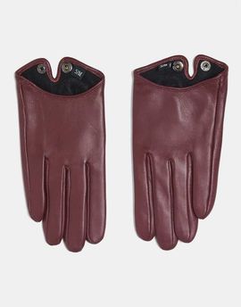 ASOS DESIGN ASOS DESIGN leather touchscreen gloves in burgundy-Red