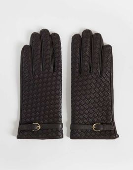 ASOS DESIGN ASOS DESIGN leather weave gloves in chocolate-Brown