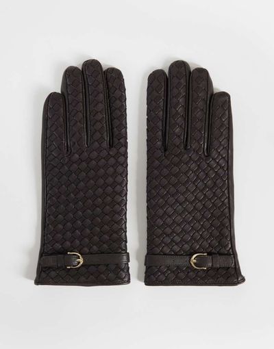 ASOS DESIGN ASOS DESIGN leather weave gloves in chocolate-Brown