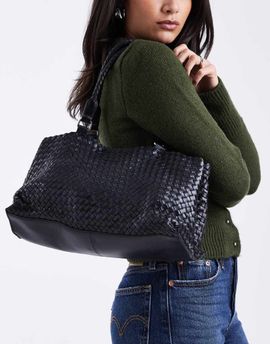 ASOS DESIGN ASOS DESIGN leather woven tote bag in black