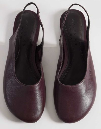ASOS DESIGN ASOS DESIGN Lenza premium slingback ballet flats in plum leather-Red