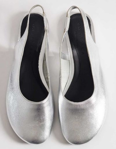 ASOS DESIGN ASOS DESIGN Lenza premium slingback ballet flats in silver leather