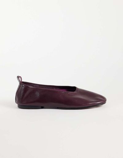 ASOS DESIGN ASOS DESIGN Liana premium real leather ballet flats in burgundy-Red