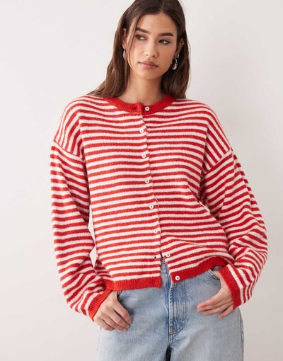 ASOS DESIGN ASOS DESIGN lightweight relaxed cardigan in red and white stripe