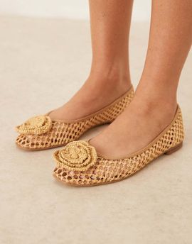ASOS DESIGN ASOS DESIGN Lilypad weave ballet flats with crochet flower-Neutral
