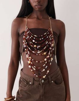 ASOS DESIGN ASOS DESIGN Limited Edition beaded body chain in gold tone-Multi