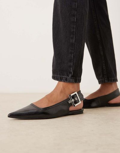 ASOS DESIGN ASOS DESIGN Linear buckle detail slingback ballet flats in black