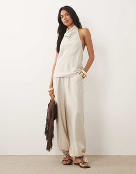 ASOS DESIGN ASOS DESIGN linen blend balloon pants in cream - part of a set-Brown