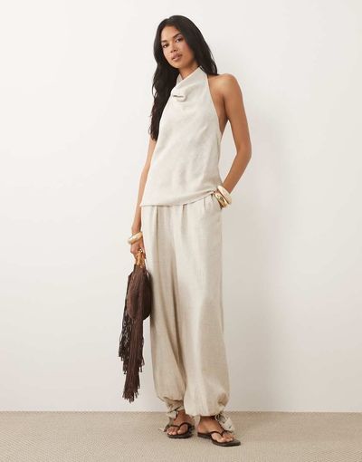 ASOS DESIGN ASOS DESIGN linen blend balloon pants in cream - part of a set-Brown