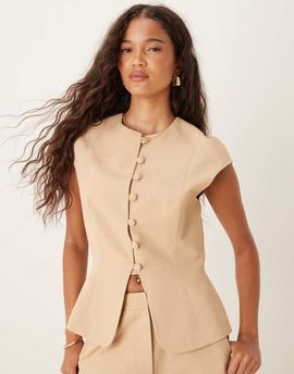 ASOS DESIGN ASOS DESIGN linen blend cap sleeve vest in neutral